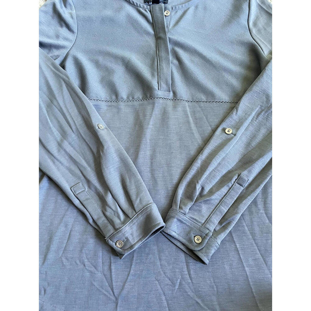 Barbour Summer Tartan Carron Top Mercury Grey Roll Back Sleeves Curved Hem US 6 - Picture 7 of 9
